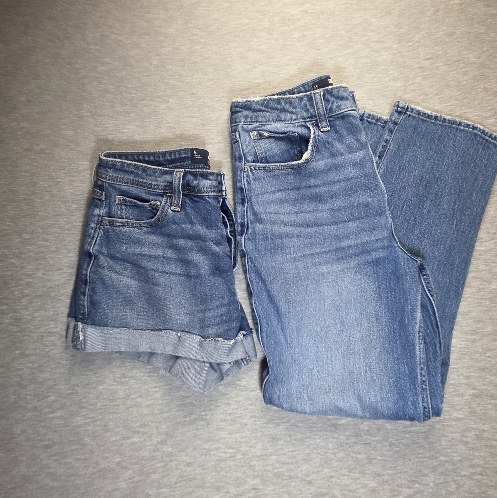 Hollister 90s Ultra High Rise Blue Denim Jeans And Mom Shorts Bundle Size 27 - Picture 1 of 10
